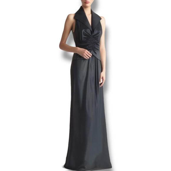Vintage Tadashi Size 4 Sleeveless Collared Formal Gown Black Gathered‎ Draped - Picture 1 of 9